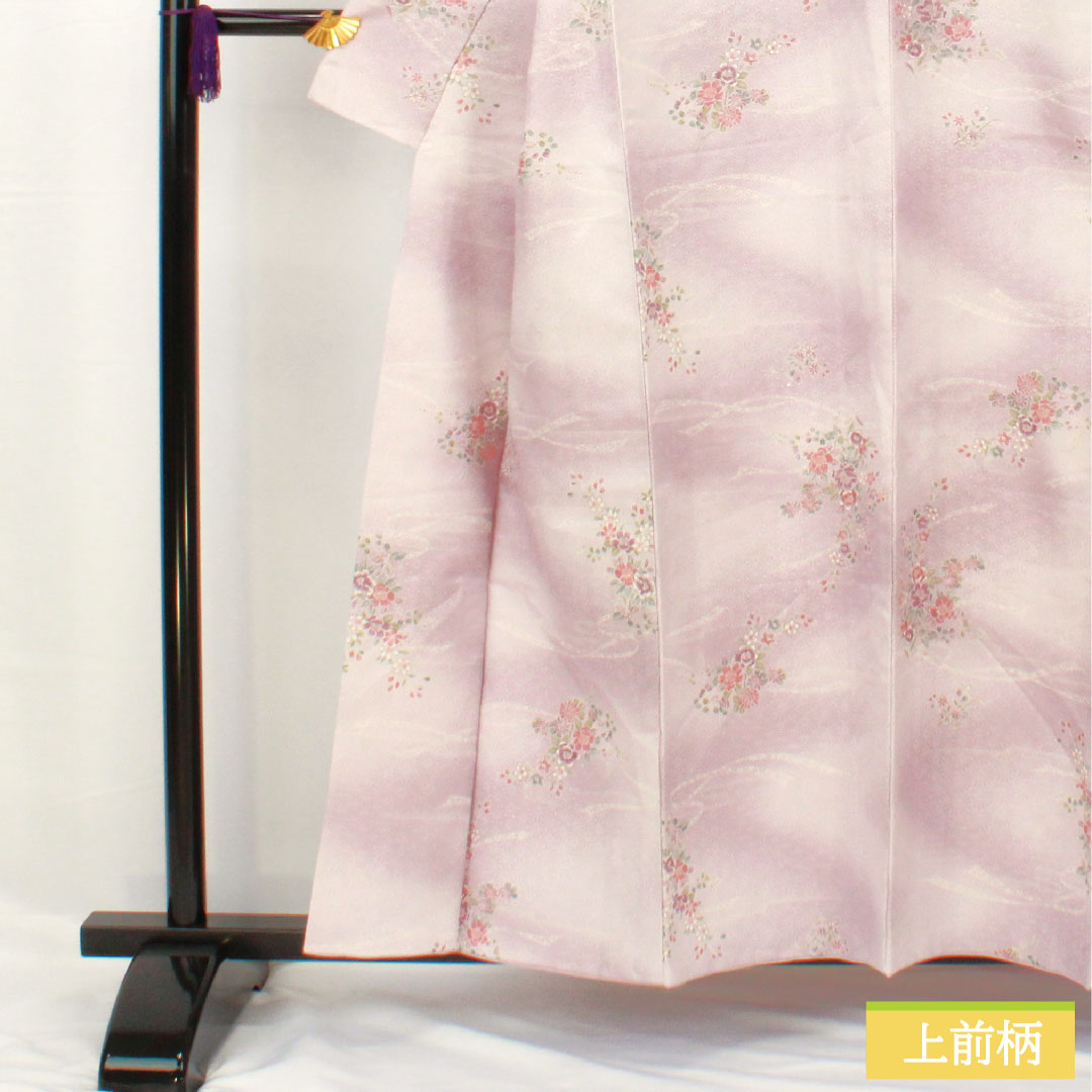 小紋 ポリエステル 身丈157.5cm 裄丈64cm 袷 淡藤色(うすふじいろ) 洗える着物 草花模様 Aランク 紫系 1115004543320