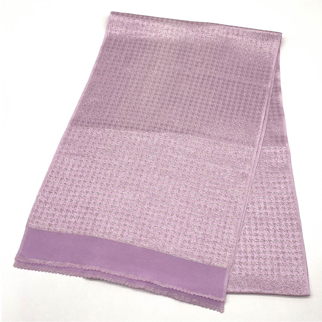 Obiage, pure silk, semi-formal, light crimson wisteria color, houndstooth pattern, gold thread, casual, length 188cm, width 30cm, S rank, pink, 1136000392913