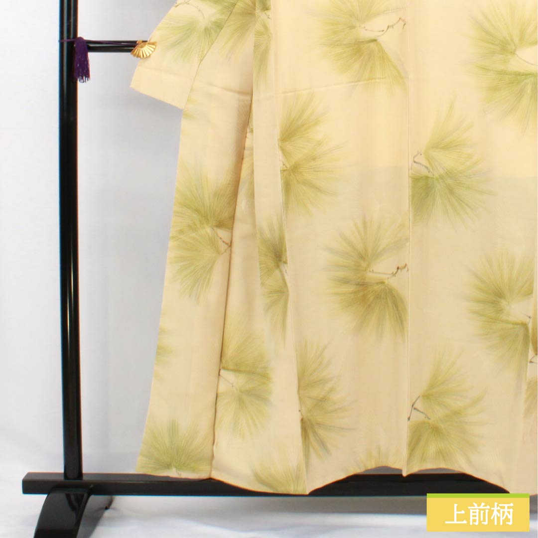 小紋 正絹 Sランク 身丈154.5cm 裄丈62cm 袷 東京白茶色(とうきょうしらちゃいろ) 京友禅 松葉 クリーム系 1115006592215