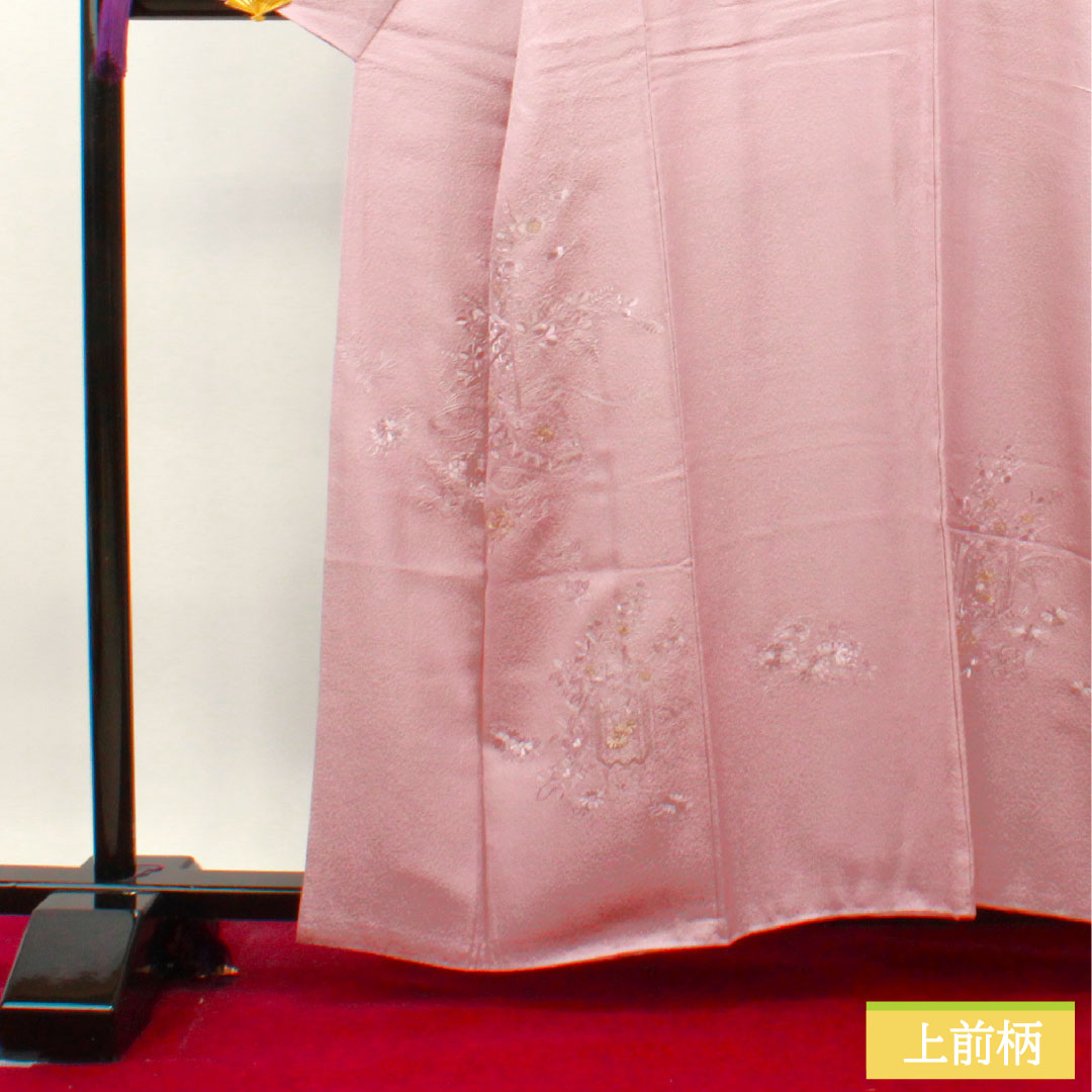 訪問着 正絹 袷 身丈161cm 裄丈66cm 葡萄色 刺繍 吉祥文様 Sランク 紫系 1112003532420