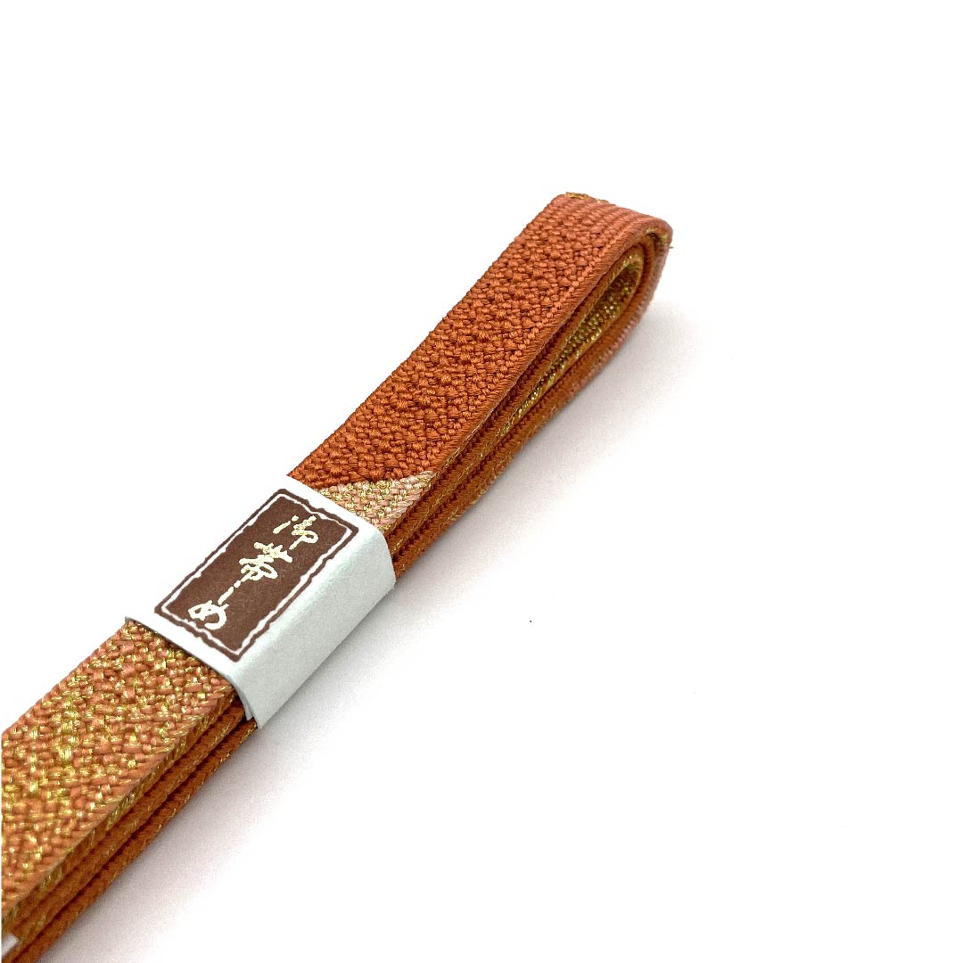 (新古品) 帯締め 正絹 四分紐 柿色(かきいろ) 手組紐 特選金銀糸使用 新古品 長さ約162cm 幅約1.5cm セミフォーマル Sランク 橙系 1135002332326