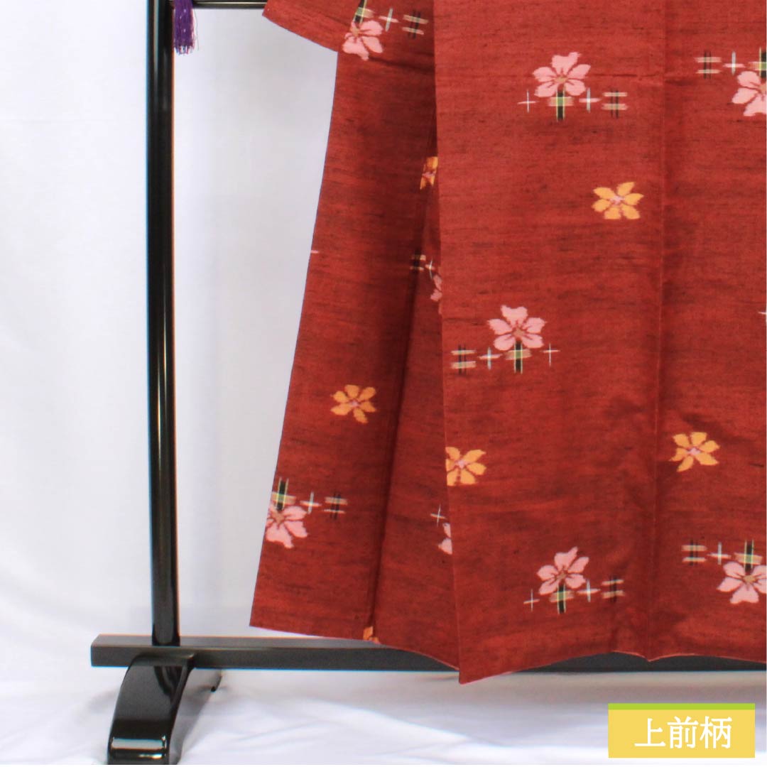 紬 正絹 Sランク 身丈156cm 裄丈65cm 赤銅色(しゃくどういろ) 花 絣 袷 茶系 1116003952314