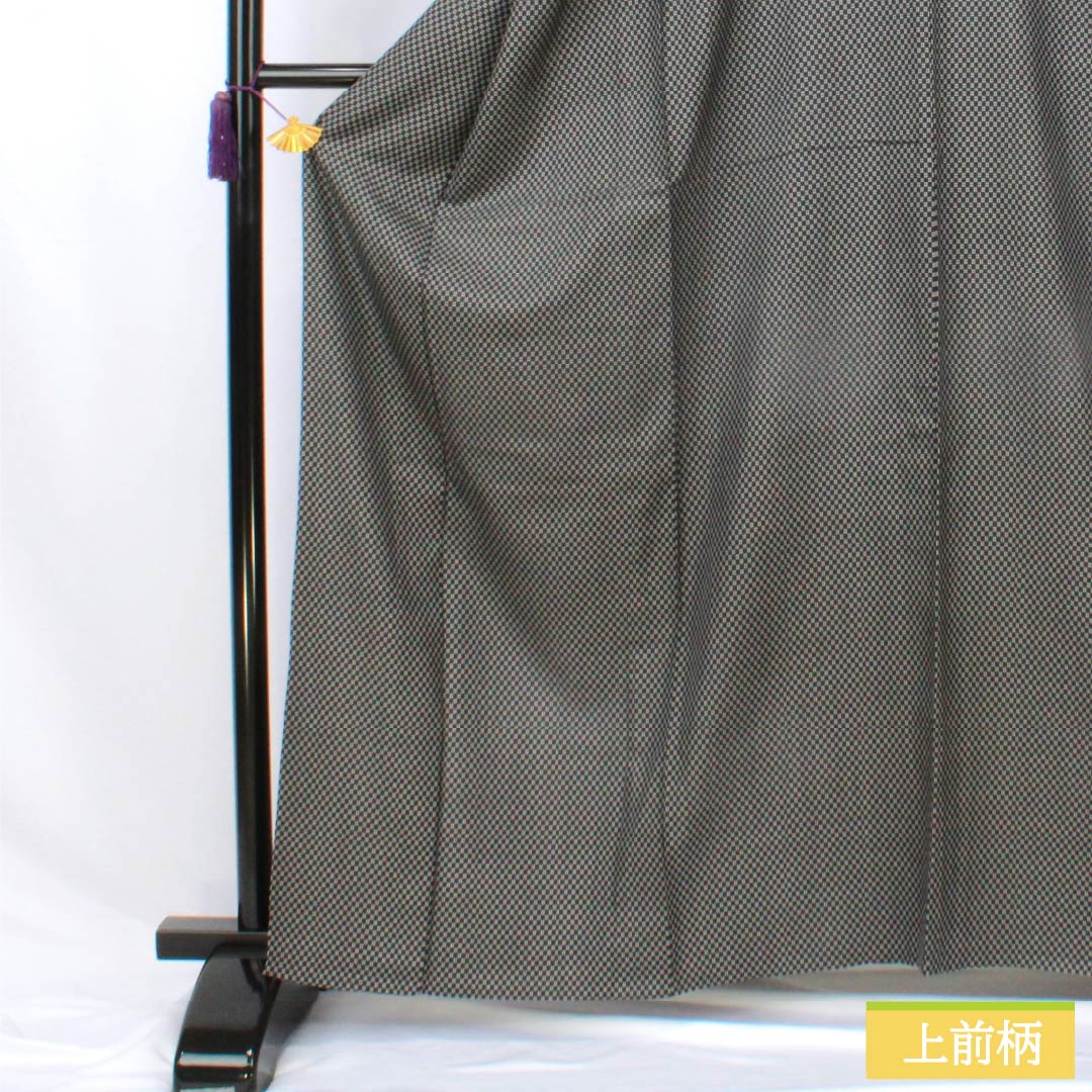 紬 正絹 Aランク 身丈165cm 裄丈66.5cm 井桁絣 単衣 黒系 1116004763510