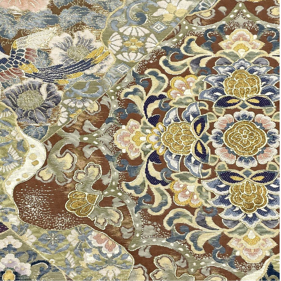 (未仕立)袋帯 銀色 黄金繭 貝紫 みつる帯 帯丈460cm 正絹 Sランク 六通 フォーマル 銀系 1123009332422