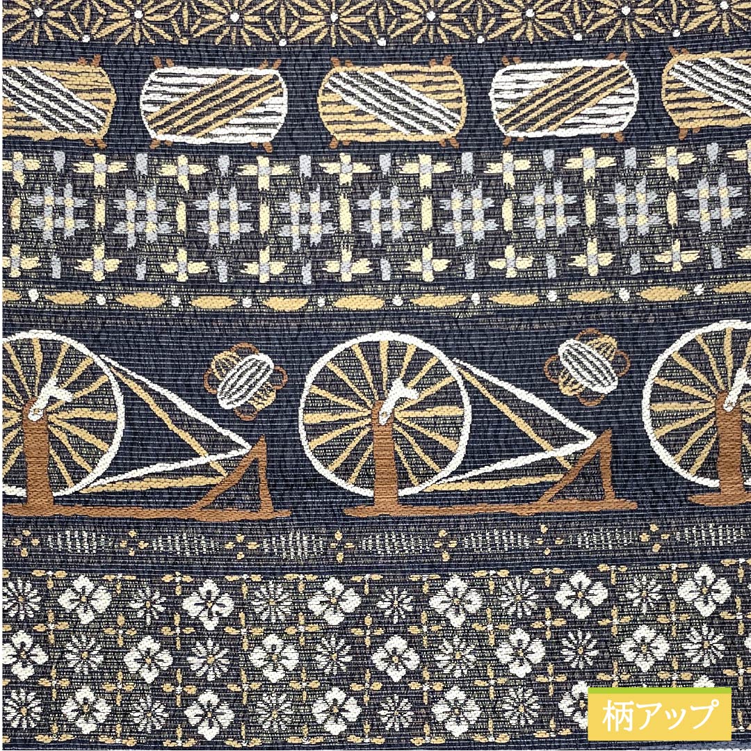 袋帯 正絹 紺滅色(こんけしいろ) 機織り 糸巻き 花模様 帯丈440cm Sランク 六通 カジュアル グレー系 1123013022322