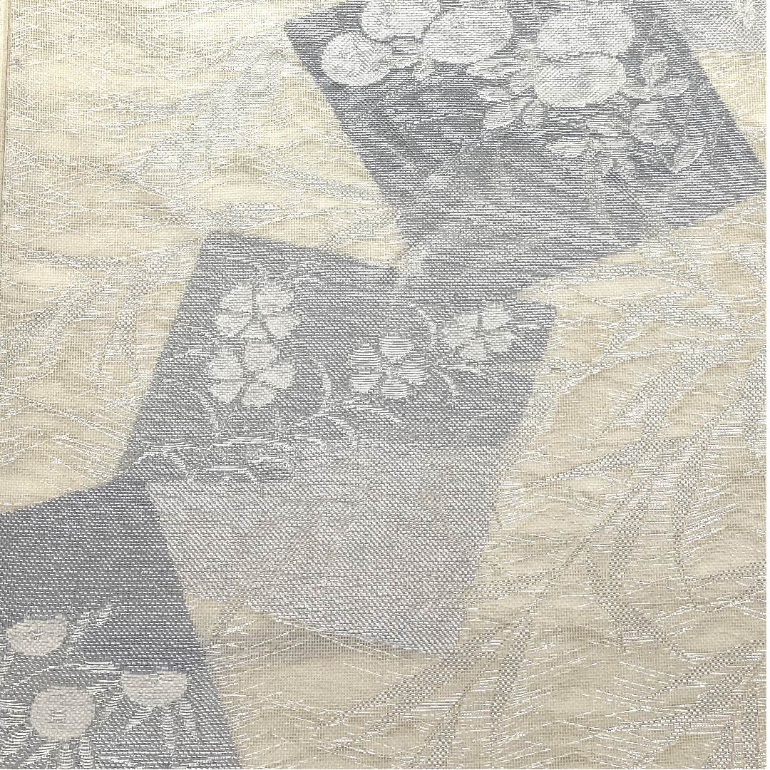 袋帯 生成り色(きなりいろ) 夏帯 桜 藤の花 夏物 帯丈422cm 正絹 Aランク 六通 フォーマル クリーム系 1123007673315