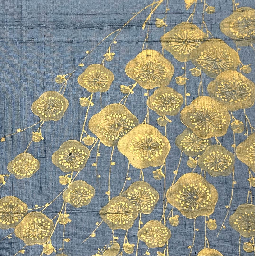 袋帯 湊鼠色(みなとねずいろ) しだれ梅 紬地 帯丈458cm 正絹 Sランク ポイント柄 カジュアル 青系 1123009242417