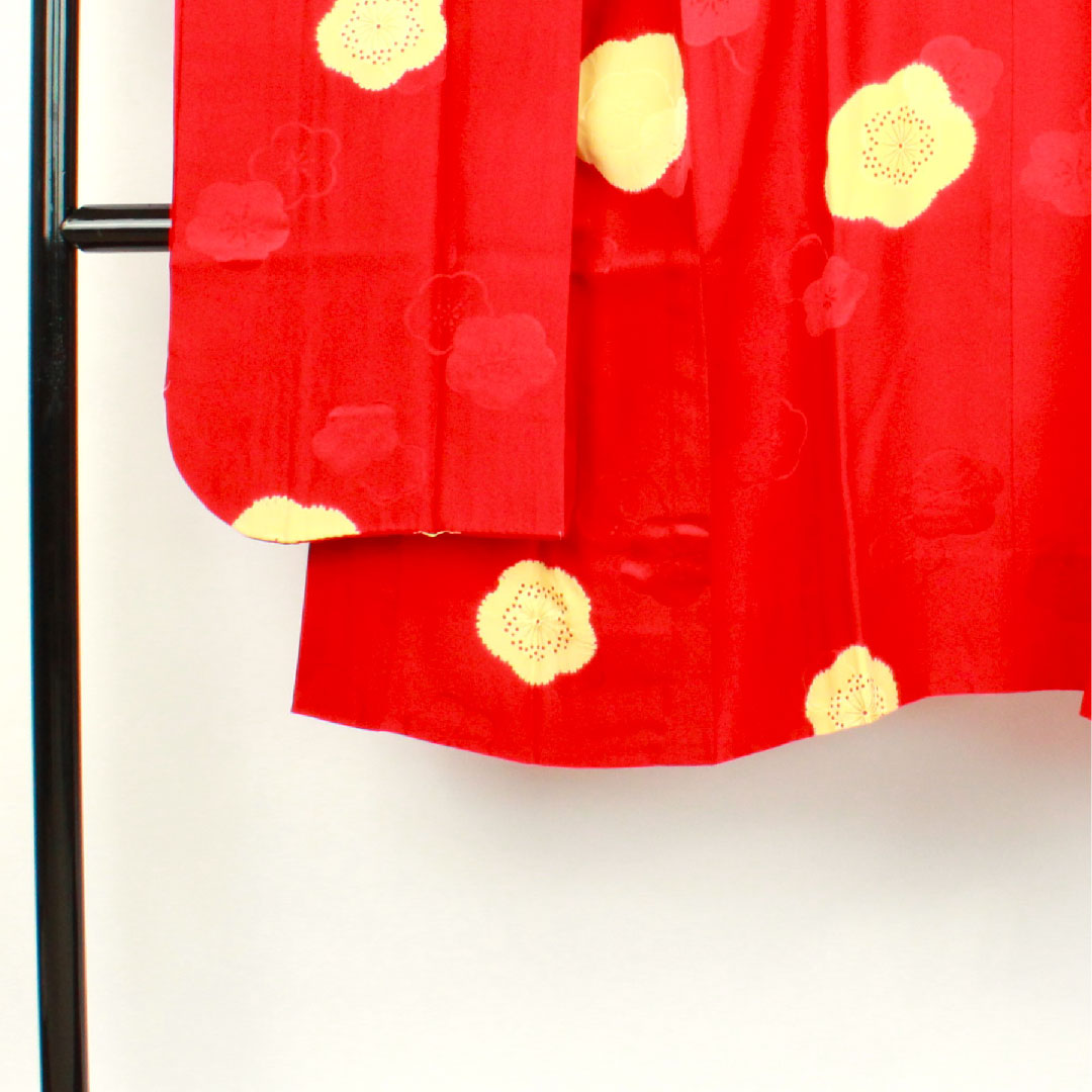 長襦袢 正絹 身丈120cm 裄丈67.5cm 単衣 土耳古赤色 振袖用 梅 Aランク 赤系 1129000293112