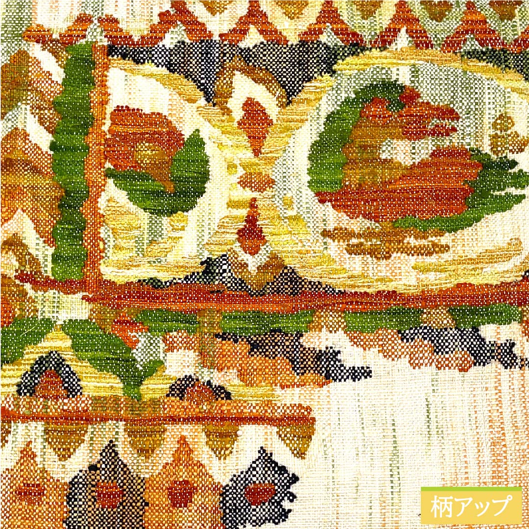 名古屋帯 生成り色 ギリシャ模様 紬地 帯丈353.5cm 正絹 Sランク ポイント柄 カジュアル クリーム系 1124005992315 松葉仕立て