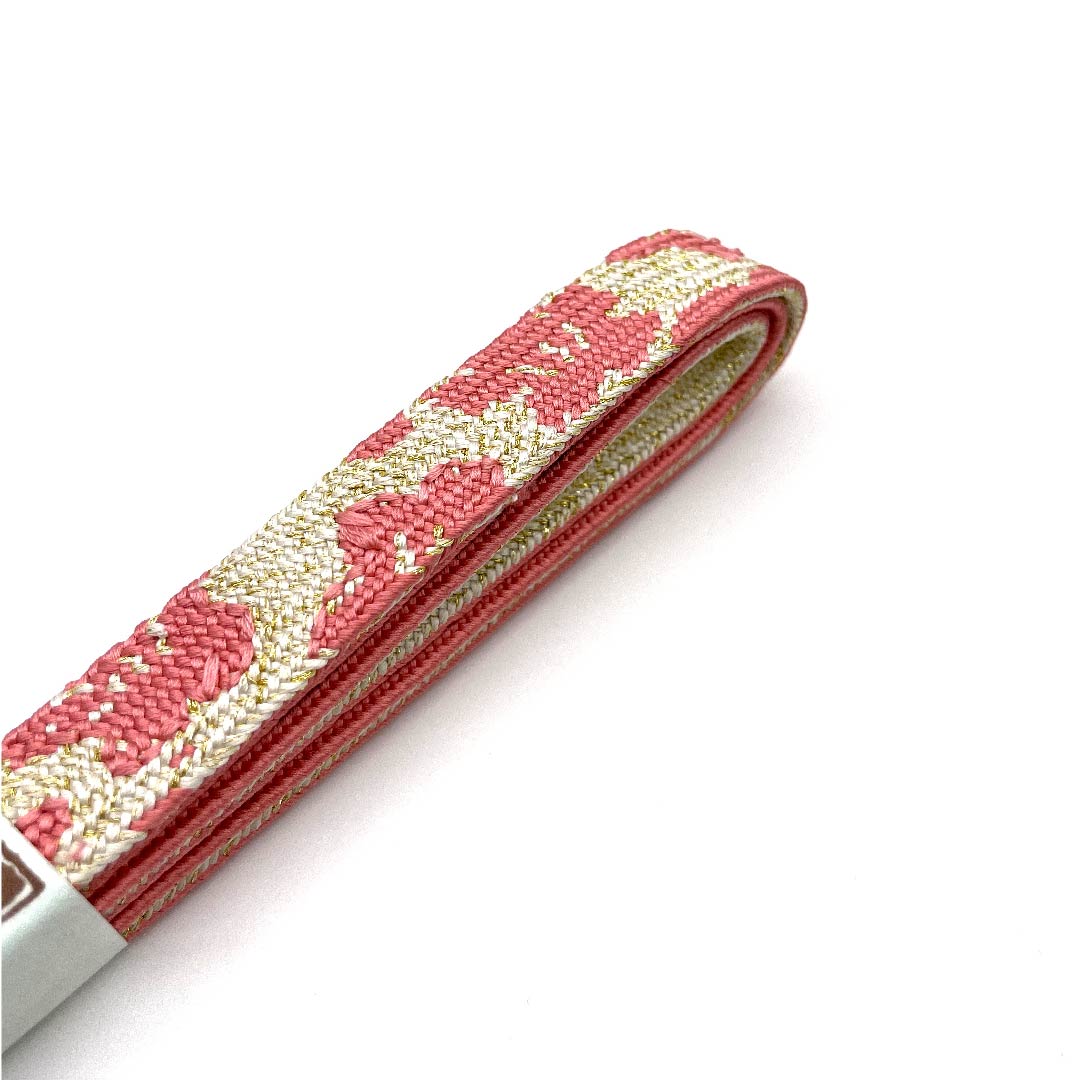 (New, used item) Obijime, pure silk, quarter-length string, pinkish red color, specially selected gold and silver thread, hand-woven string, new, used item, length approx. 165cm, width approx. 1.5cm, semi-formal, S rank, pink, 1135001542913