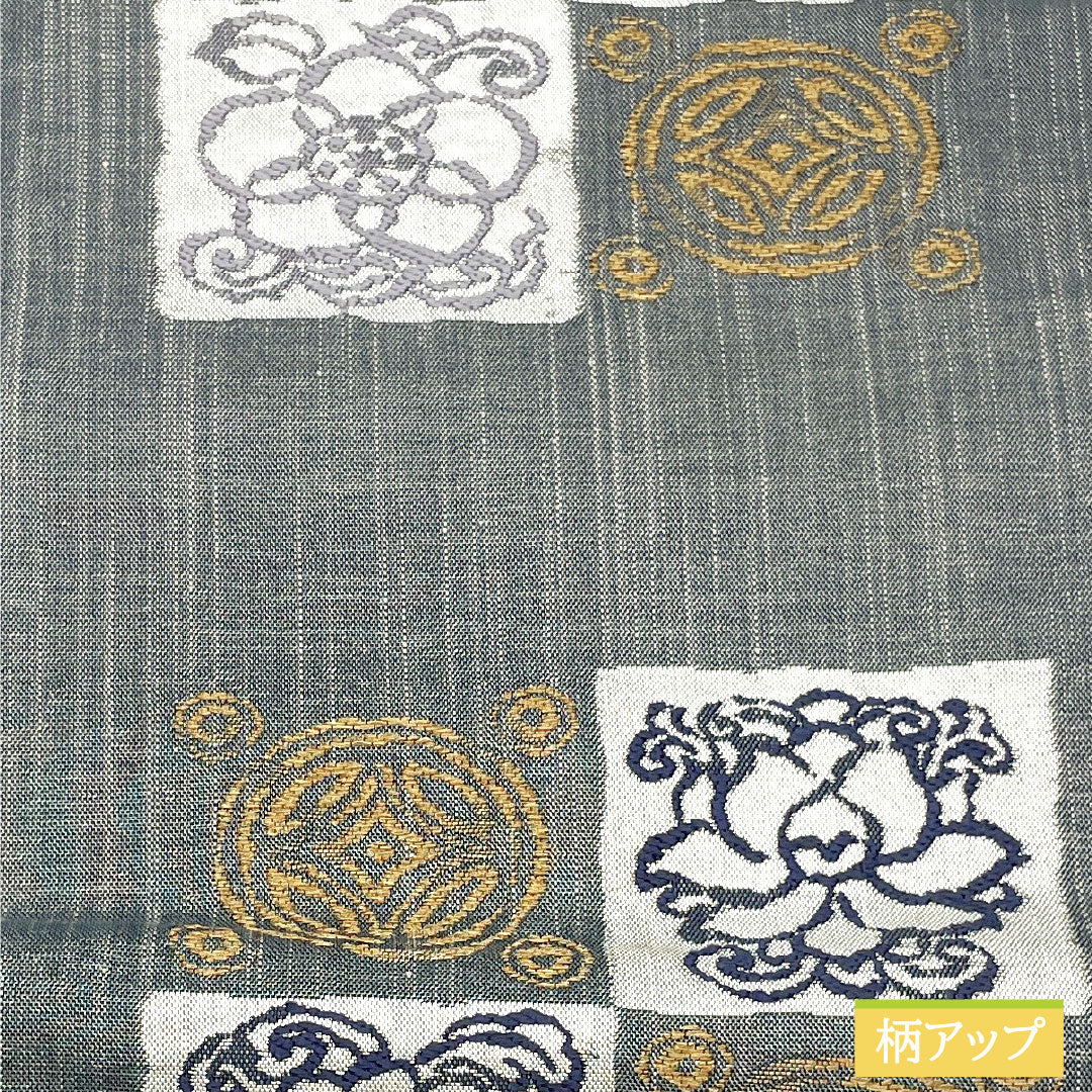 袋帯 正絹 Aランク 藍生壁色(あいなまかべいろ) 西陣織 真綿紬地 抽象模様 帯丈442cm 六通 カジュアル グレー系 1123017013322