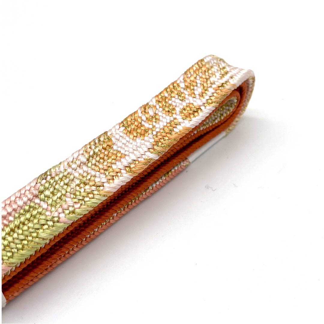 (新古品) 帯締め 正絹 四分紐 黄丹色(おうにいろ) 五嶋紐 江戸組紐 金属糸使用 長さ約162cm 幅約1.7cm セミフォーマル Sランク 橙系 1135002732326