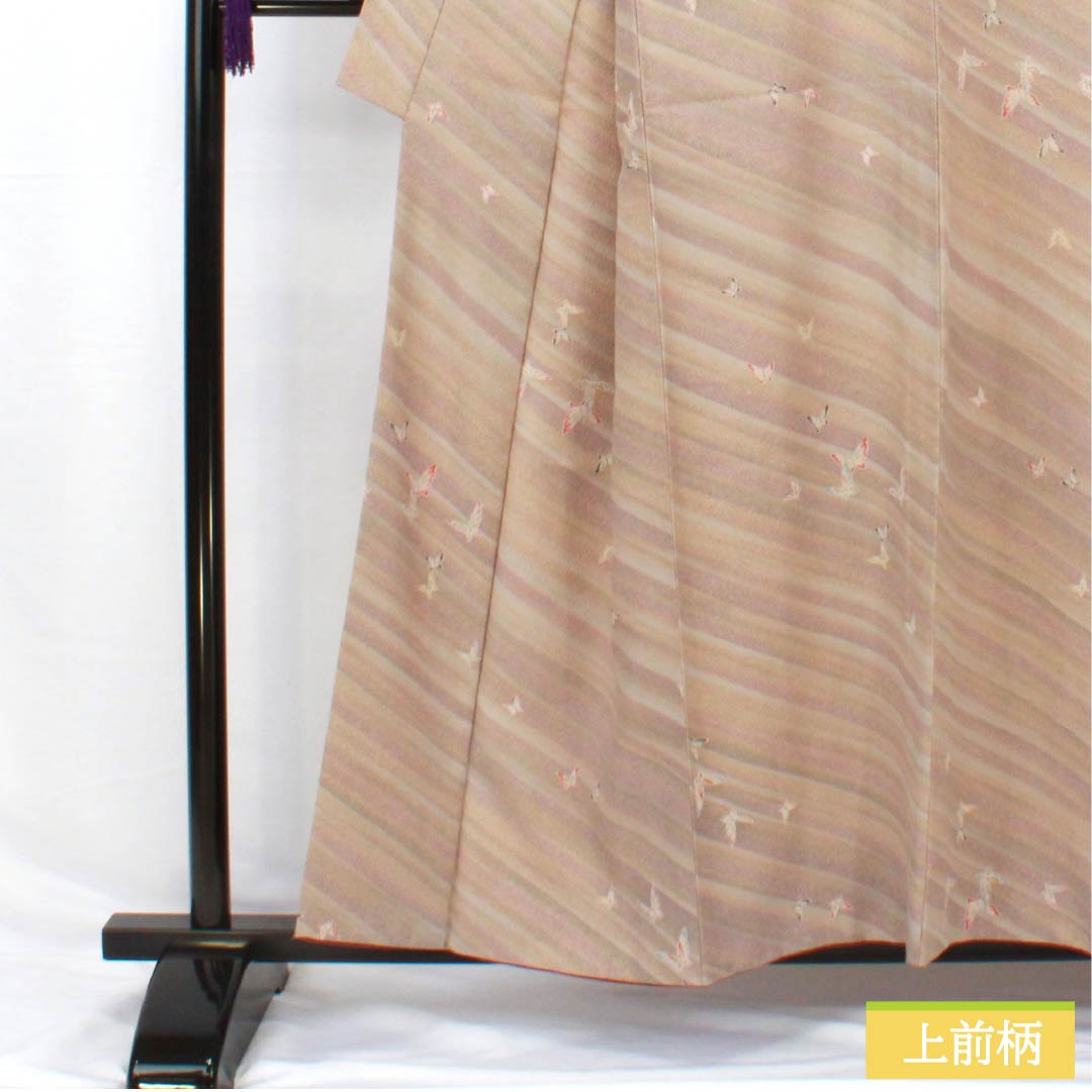 小紋 ポリエステル 身丈157cm 裄丈64.5cm 袷 ボカシ染 洗える着物 蝶 Aランク グラデーション系 1115005033399