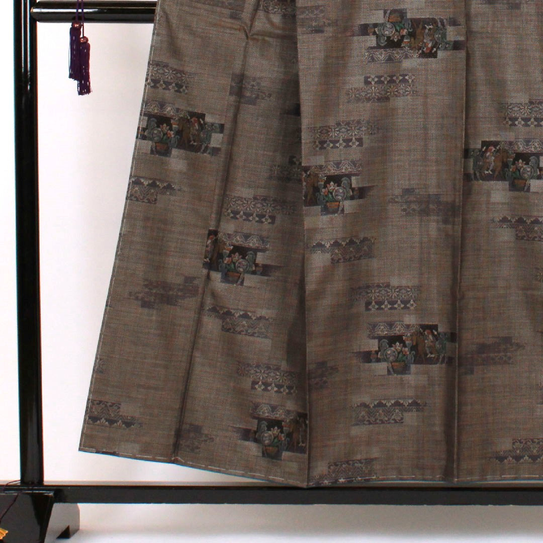 大島紬 身丈156cm 裄丈65cm 9マルキ 正絹 Sランク 袷 茶系 1116000492314