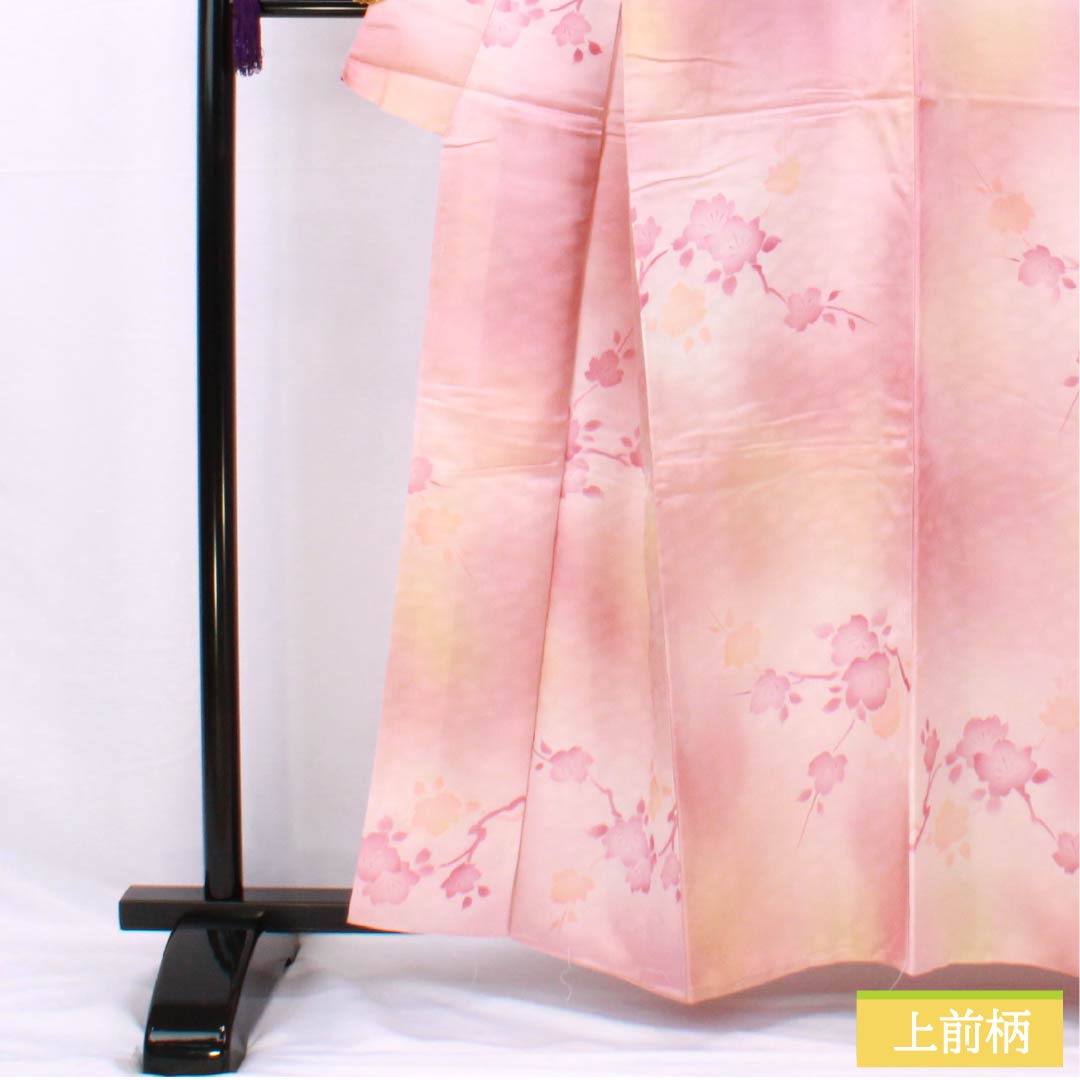 小紋 ポリエステル 身丈160.5cm 裄丈65cm 袷 似桃色(にせももいろ) 洗える着物 皐月 しつけ糸付き Aランク ピンク系 1115005563413