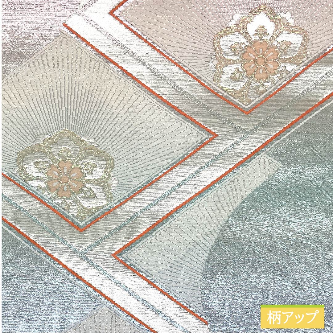 袋帯 正絹 銀色(ぎんいろ) 菱 華文 帯丈428cm Sランク 六通 フォーマル 銀系 1123011962322