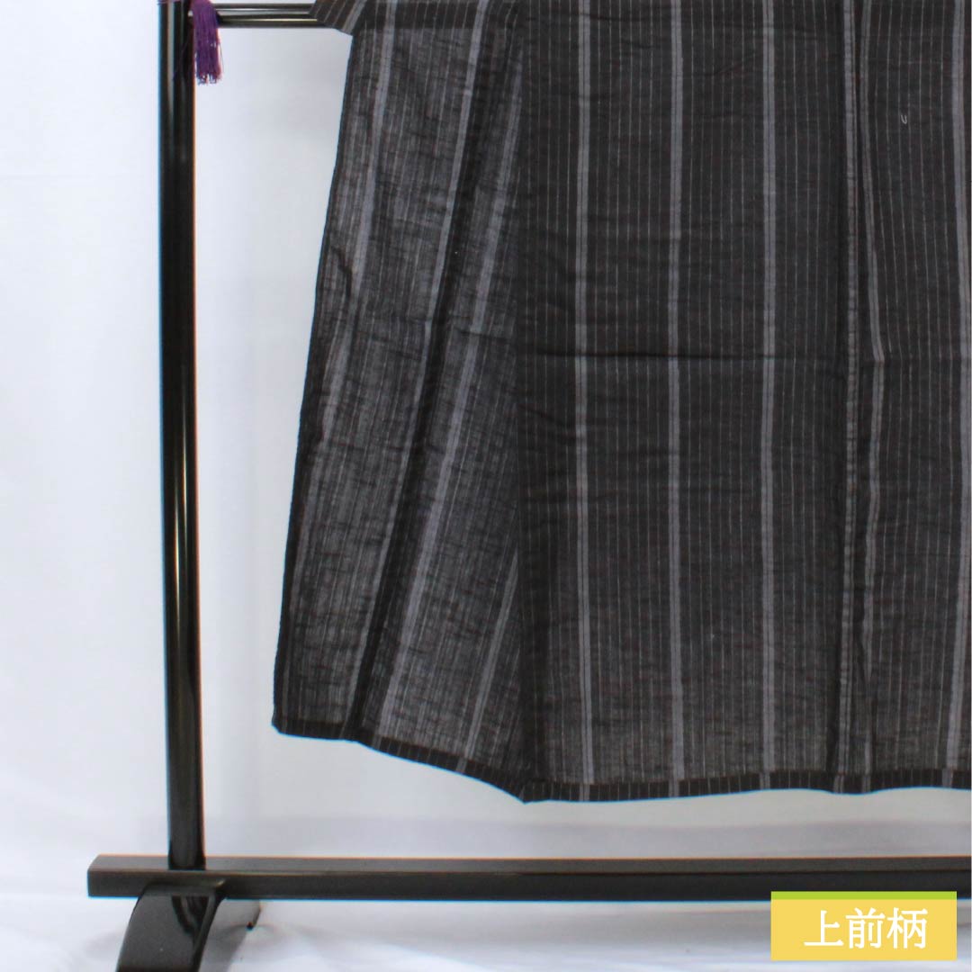 男性用浴衣 綿麻 身丈145.5cm 裄丈72.5cm リバーシブル 縞 龍 紺桔梗色(こんききょういろ) Sランク 単衣 黒系 1138000022410