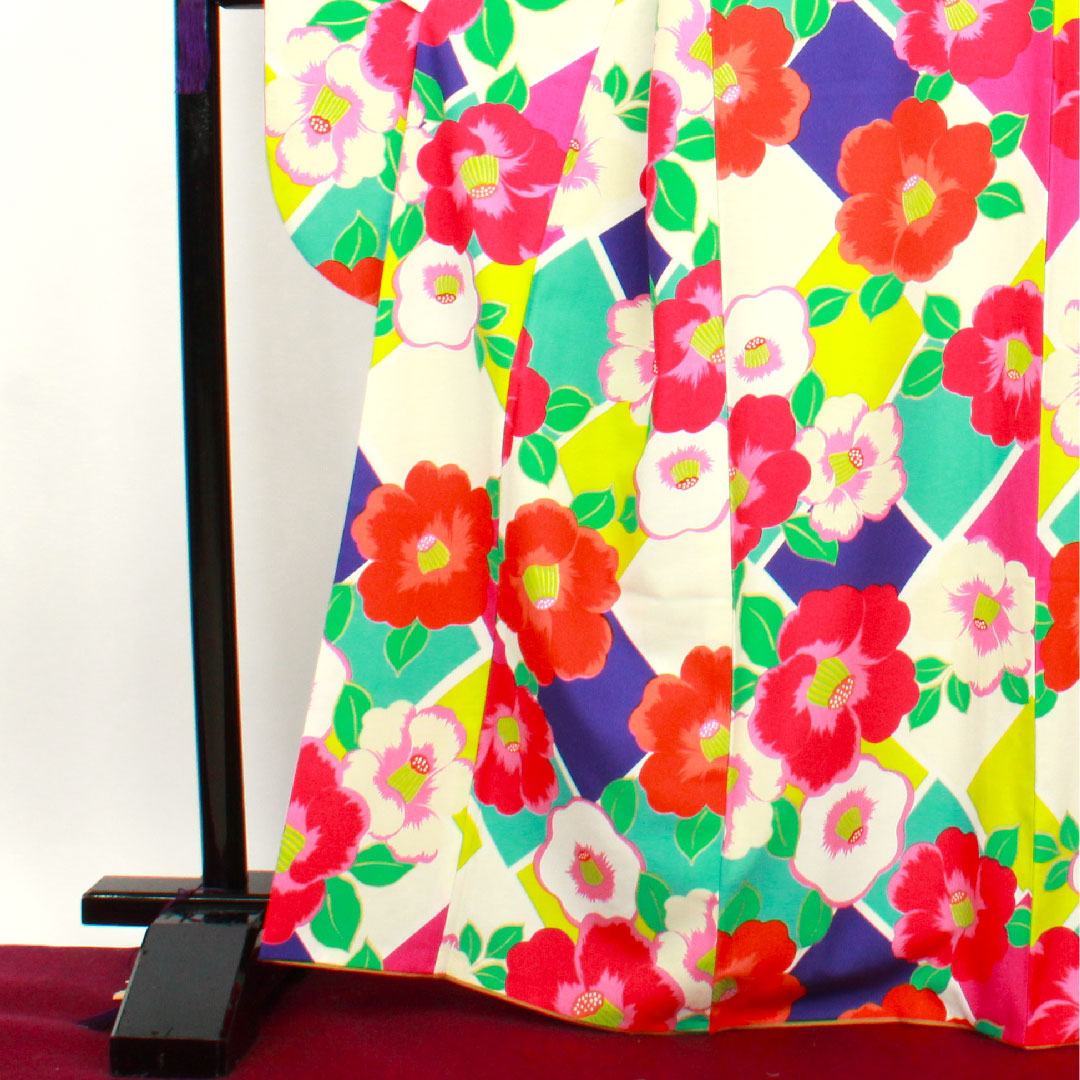 振袖 身丈166cm 裄丈67cm 袷 洗える着物 椿 ポリ Sランク グラデ 1113001122599