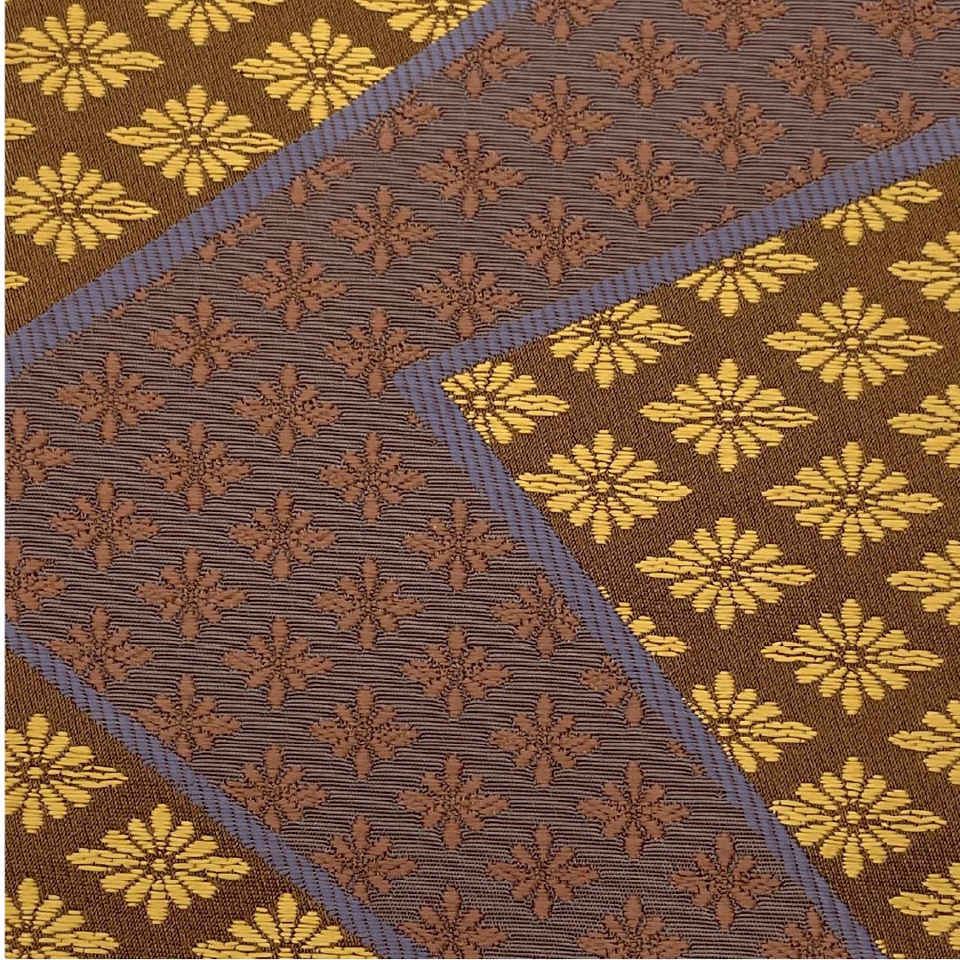 (Unmade) Half-width obi, polyester, Yokan color, Kikubishi pattern, obi length 400cm, brown, S rank, 1125001772414