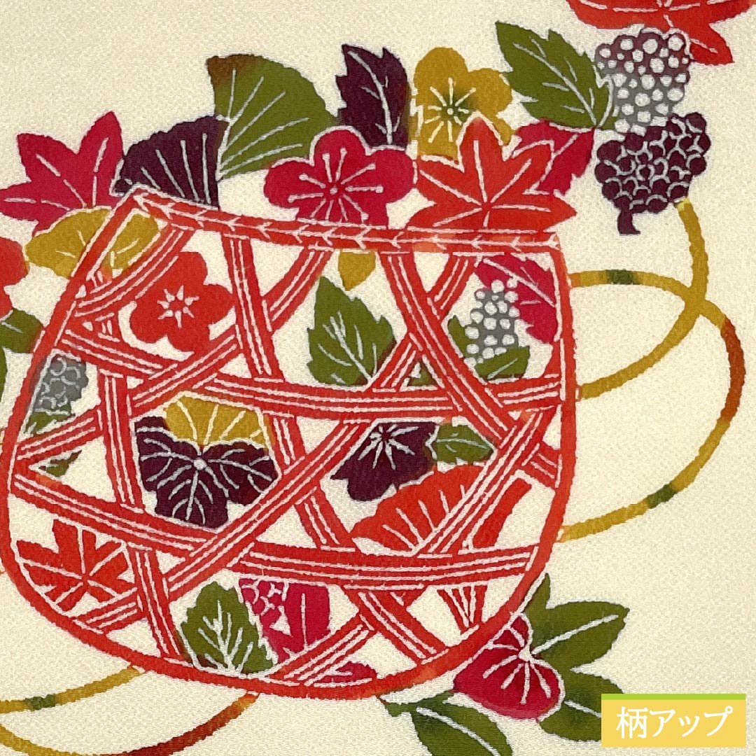 名古屋帯 正絹 Sランク 生成り色(きなりいろ) ちりめん地 京紅型 三越ちりめん 帯丈359cm ポイント柄 カジュアル クリーム系 1124009212315 名古屋仕立て