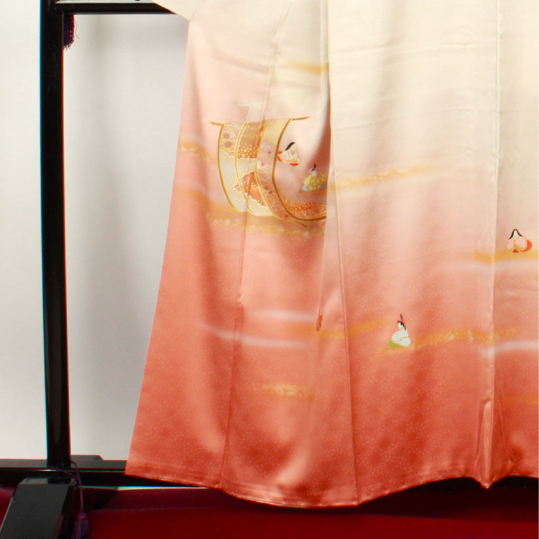 訪問着 袷 身丈160cm 裄丈65cm 桜色 人間国宝 福田喜重 人物模様 正絹 Sランク ピンク系 1112001512413