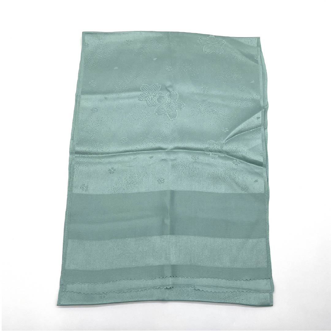 帯揚げ 正絹 セミフォーマル 豆青色(というせいいろ) 桜 花柄 古典柄 長さ約172cm 幅約31cm Sランク 緑系 1136000552919