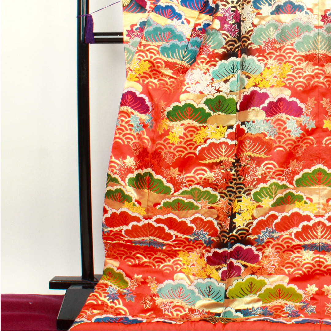 色打掛 身丈190cm 唐織 松 青海波 正絹 Sランク 袷 赤系 1110000222912