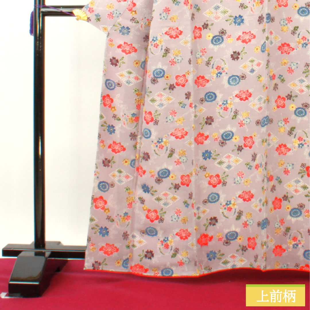 小紋 正絹 身丈163.5cm 裄丈64cm 袷 葡萄色(えびいろ) 型染 吉祥文様 しつけ糸付き Sランク 紫系 1115004482420