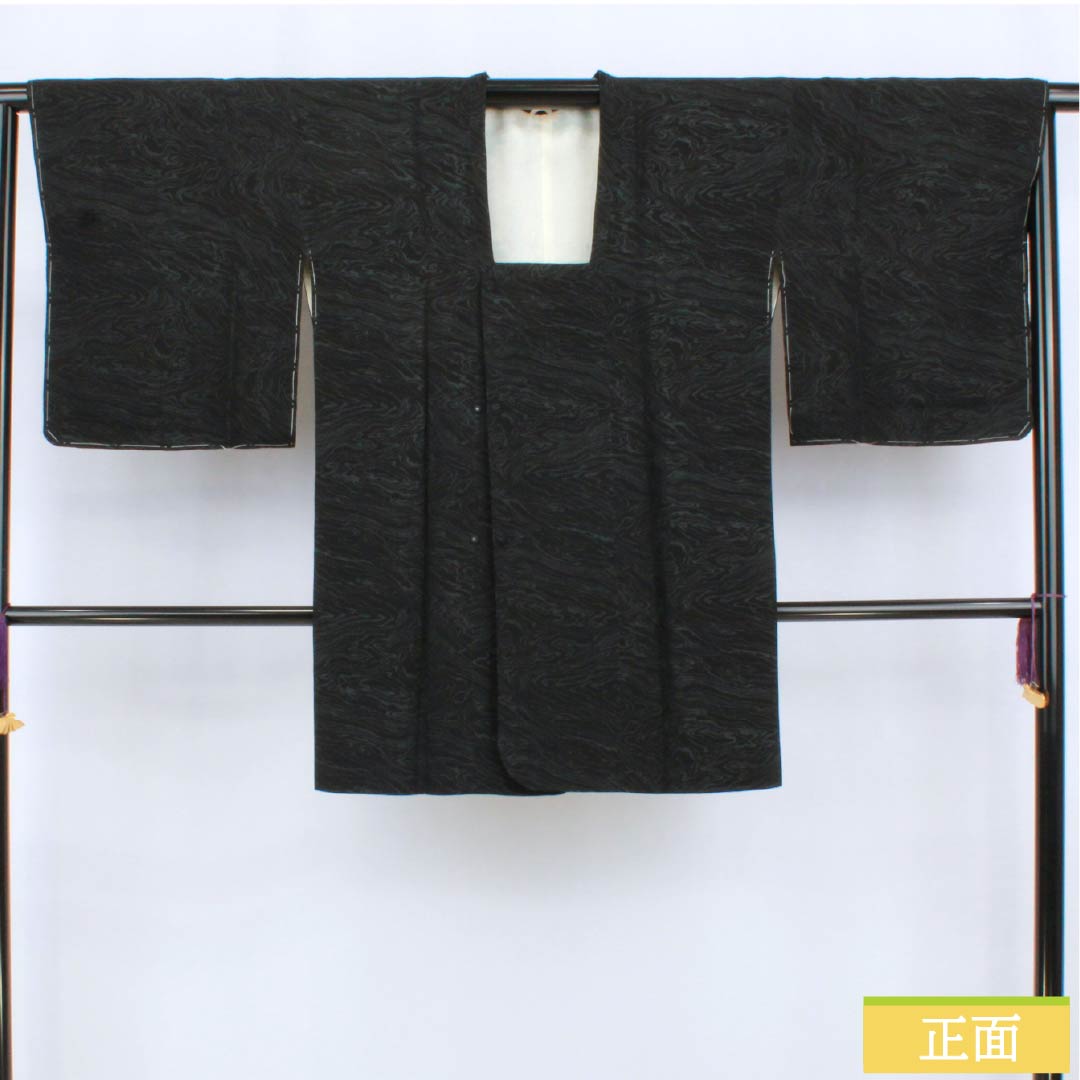 道行コート 正絹 Sランク 身丈90cm 裄丈66cm 流水 袷 黒系 1117001422910