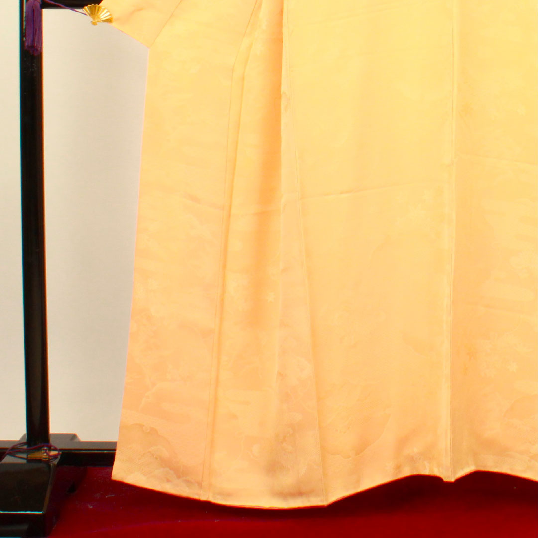 色無地 正絹 肌色 吉祥文様 五三桐 身丈161.5cm 裄丈66cm 袷 Aランク 橙系 1114000903426