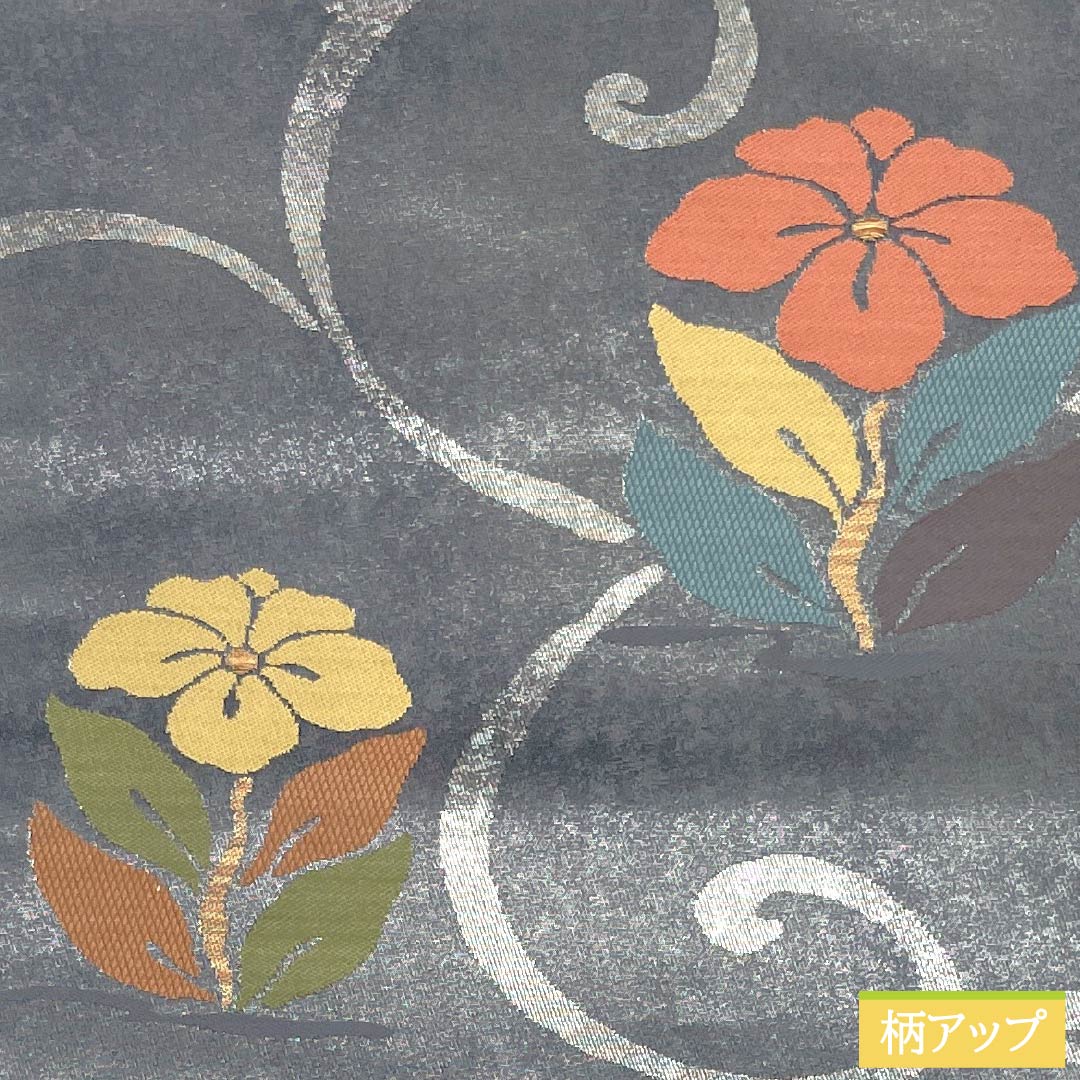 名古屋帯 正絹 Sランク 灰青色(はいあおいろ) 唐花 帯丈362cm ポイント柄 セミフォーマル グレー系 1124010762322 名古屋仕立て