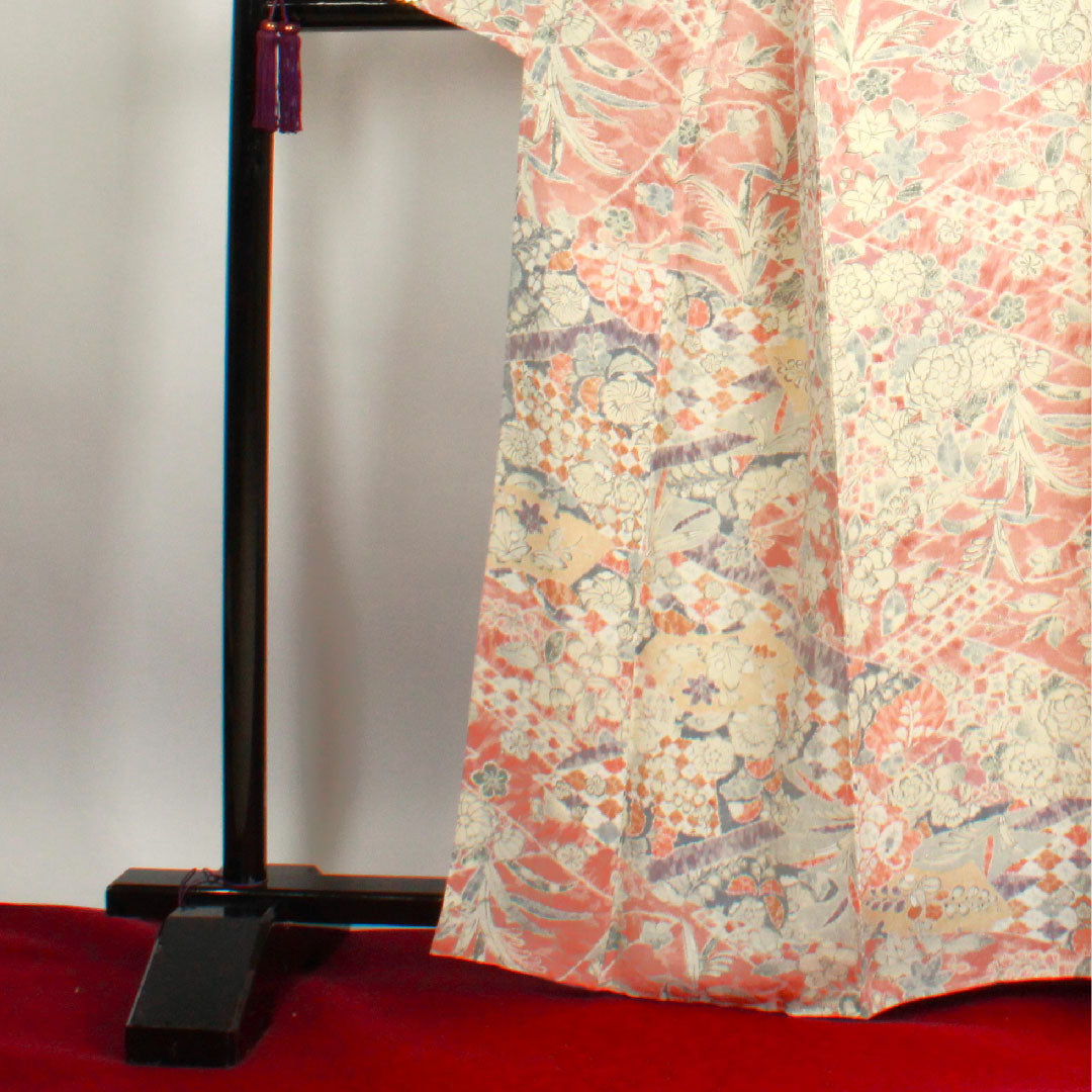 小紋 身丈164cm 裄丈64cm 袷 宍色 辻ヶ花 正絹 Sランク ピンク系 1115002272413