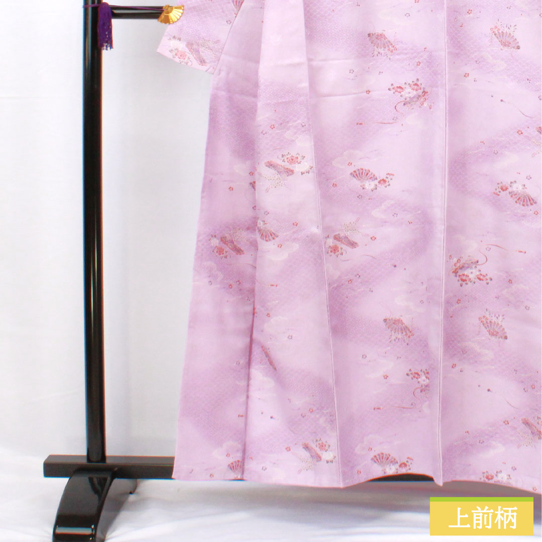 小紋 ポリエステル 身丈157cm 裄丈63cm 袷 浅紫色(あさきむらさきいろ) 洗える着物 吉祥文様 しつけ糸付き 未使用品 Sランク 紫系 1115004572320