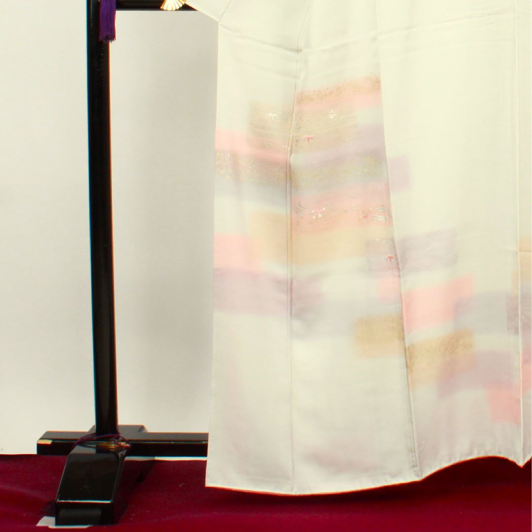 訪問着 袷 身丈162cm 裄丈64cm 胡粉色 金彩加工 刺繡 正絹 Aランク グレー系 1112002363422