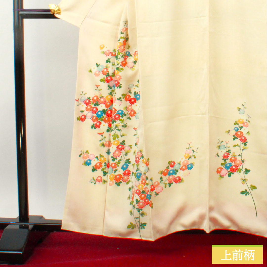 訪問着 正絹 袷 身丈160cm 裄丈63.5cm 砥粉色(とのこいろ) 京友禅 草花模様 Aランク クリーム系 1112004803415