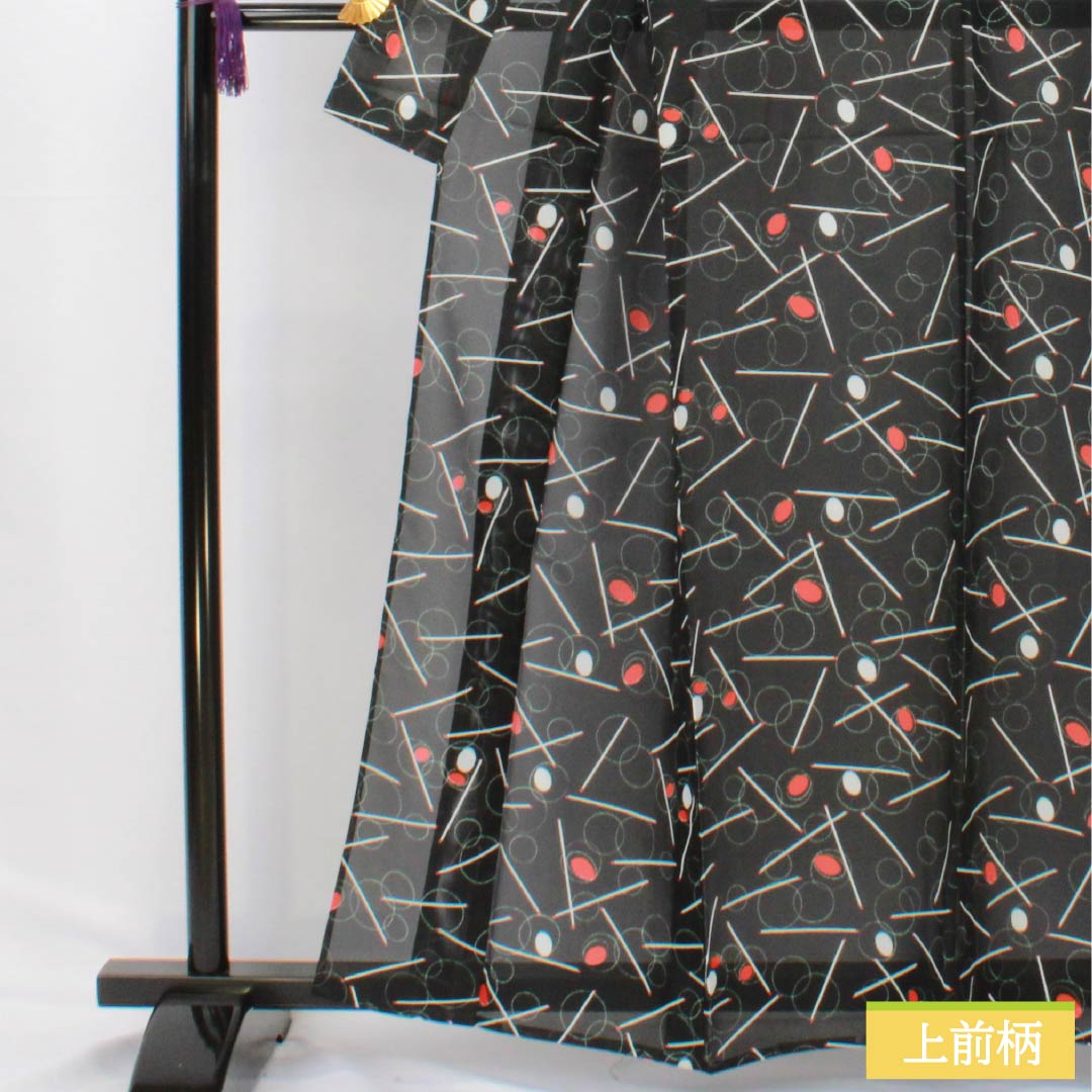 夏物 ポリエステル 小紋 身丈162cm 裄丈64cm シャボン玉 洗える着物 絽 Sランク 黒系 1132002592410