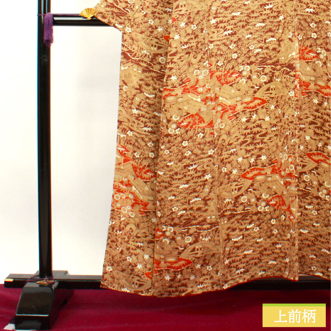 Komon, pure silk, length 157cm, sleeve length 64.5cm, lined, dark brown, Chayatsuji, Shochikubai, S rank, brown, 1115003602314