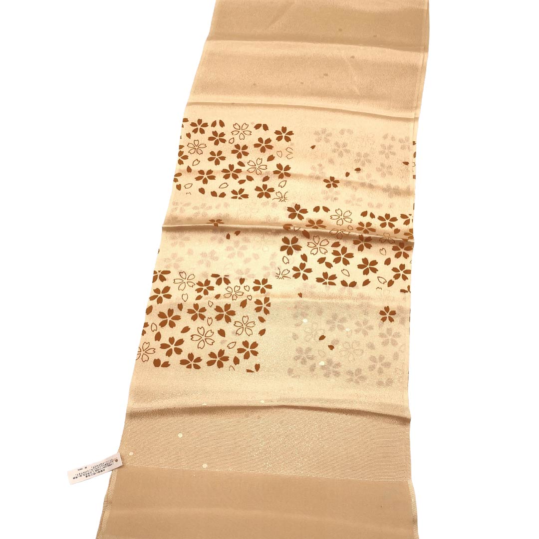 帯揚げ 正絹 Sランク カジュアル 薄肉色(うすにくいろ) 桜 市松 古典柄 長さ約172cm 幅約30cm ベージュ系 1136003922925