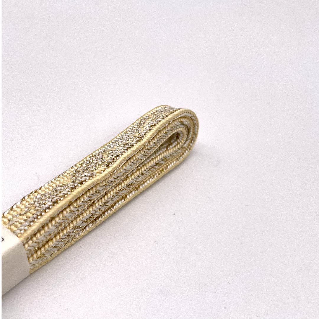 (新古品) 帯締め 正絹 四分紐 蜜陀僧色(みつだそういろ) 五嶋紐 江戸組紐 金属糸使用 長さ約162cm 幅約1.5cm セミフォーマル Sランク クリーム系 1135002752315