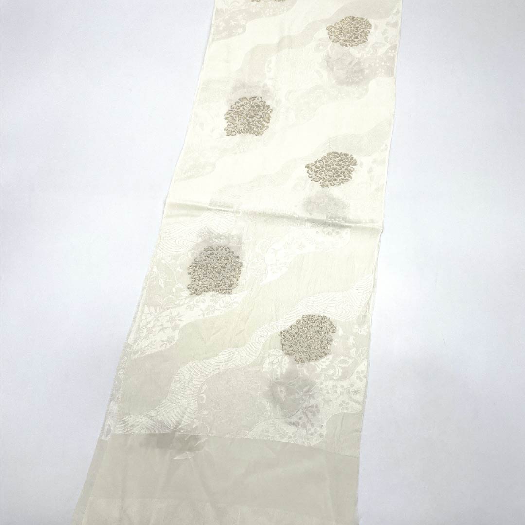帯揚げ 正絹 Sランク フォーマル 乳白色(にゅうはくしょく) 道長取り 抽象模様 留袖用 長さ約163cm 幅約28.5cm 白系 1136004662911