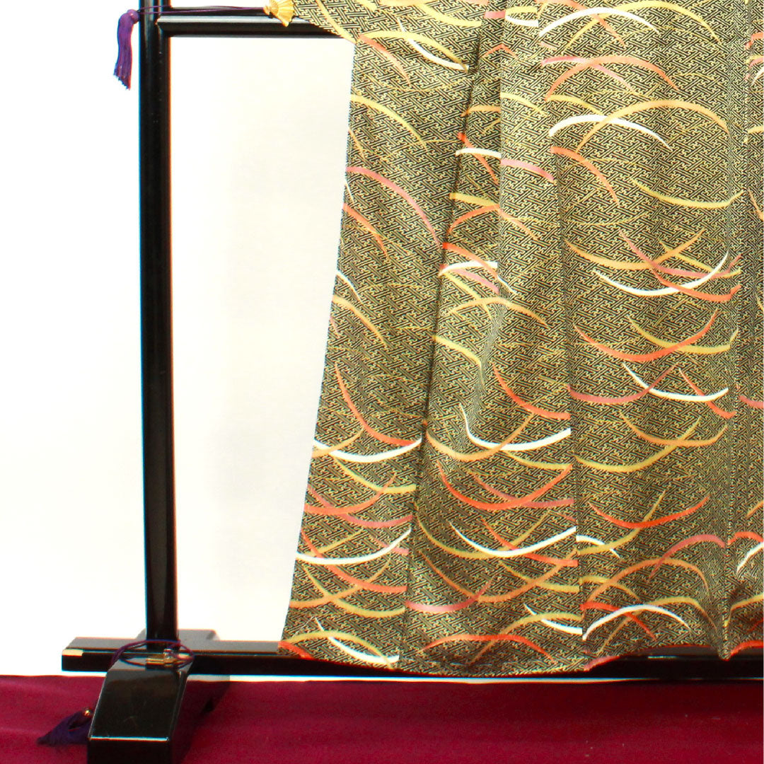 小紋 身丈156.5cm 裄丈61.5cm 袷 紗綾形 芝草 正絹 Aランク 黒系 1115002683310