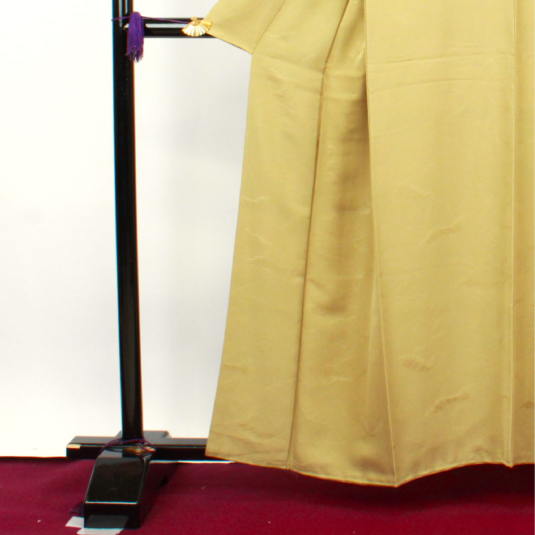 色無地 枯色 波 桔梗 身丈159.5cm 裄丈62cm 袷 正絹 Sランク 黄系 1114000582323
