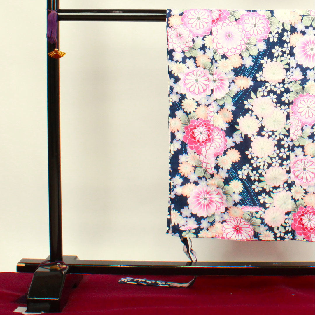 浴衣 濃紺色 二部式 草花模様 木綿 Sランク 単衣 紺系 1118001552118