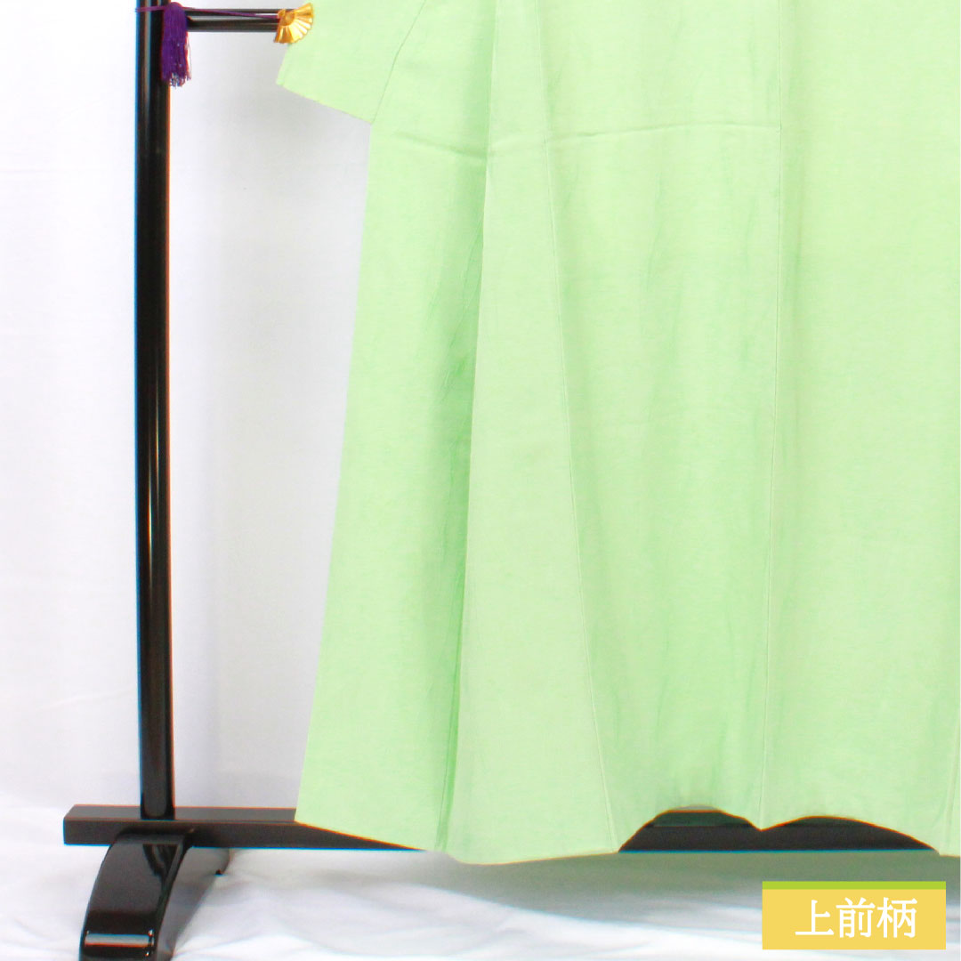 色無地 正絹 身丈155cm 裄丈62cm 綸子 一つ紋 大割抱き茗荷 袷 Aランク 緑系 1114001853319