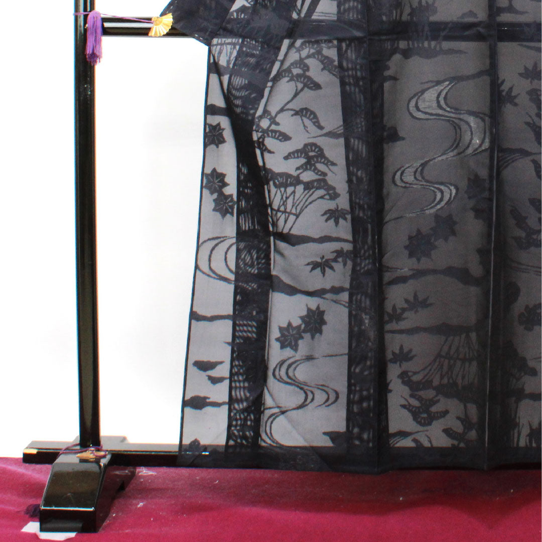 Summer item, pure silk, plain color, length 160cm, sleeve length 61.5cm, purple-black color, floral pattern, gauze, A rank, purple 1132001033420