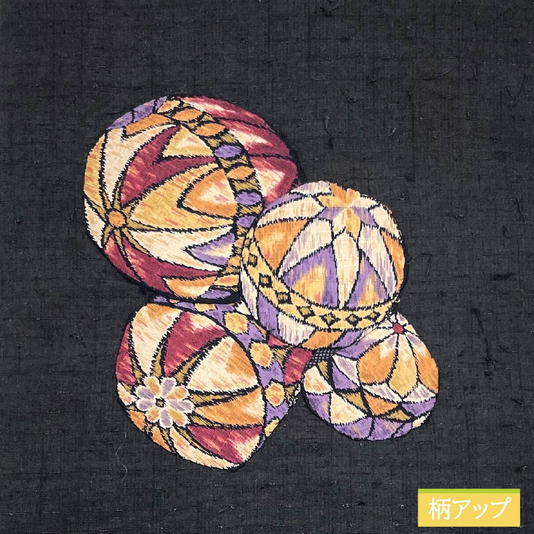 名古屋帯 パッチワーク 毬 ひげ紬 帯丈367cm 正絹 Sランク ポイント柄 カジュアル 黒系 1124007882310 名古屋仕立て