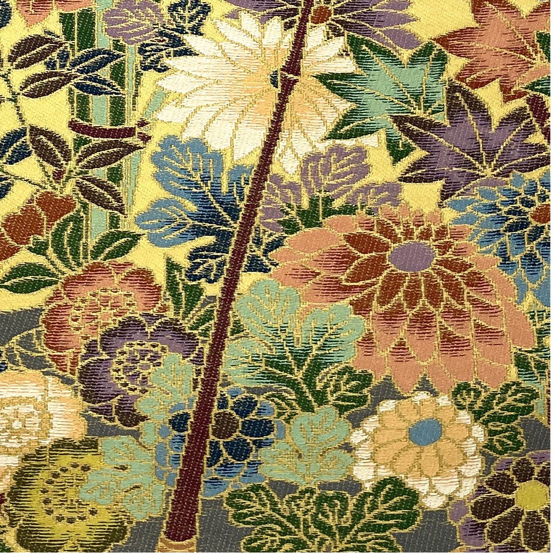 袋帯 黄唐紙色(きからかみいろ) 白綾苑大庭 花籠 帯丈449cm 正絹 Sランク 六通 フォーマル ベージュ系 1123009462325