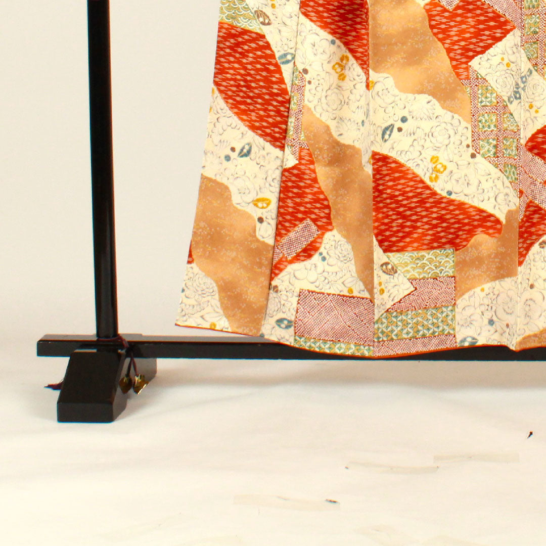 小紋 身丈157cm 裄丈65.5cm 袷 辻ヶ花 七宝 染疋田 正絹 Aランク クリーム系 1115001993315