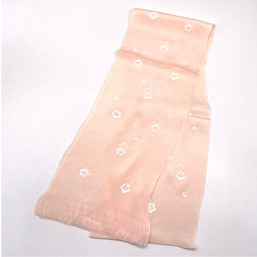 帯揚げ 正絹 セミフォーマル 乙女色(おとめいろ) 小梅 花 長さ約212cm 幅約19cm Sランク ピンク系 1136000412913