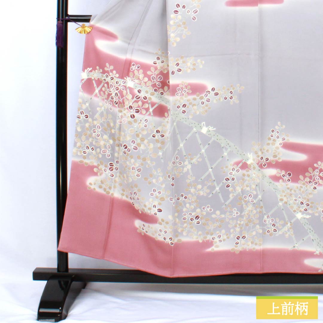 訪問着 正絹 Bランク 袷 身丈154cm 裄丈64.5cm 鈍紫色(にぶむらさきいろ) 一つ紋 中陰五三桐 京友禅 霞 萩 紫系 1112007244220